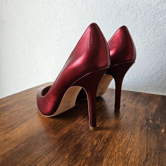 Charles David "Sway" Heels Pump Metallic Garnet Dark Red Leather Pointed Toe 7.5 - Picture 3 of 10